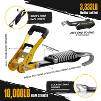 TorkStrap PRO | 25' x 2'' Self Tensioning Ratchet Straps (10,000LB Break Strength) - Adjusts to Load Shifts - Spring Loaded Heavy Duty Ratchet Straps w/ Soft Loops - UTV, Cargo, ATV, Truck TorkStrap