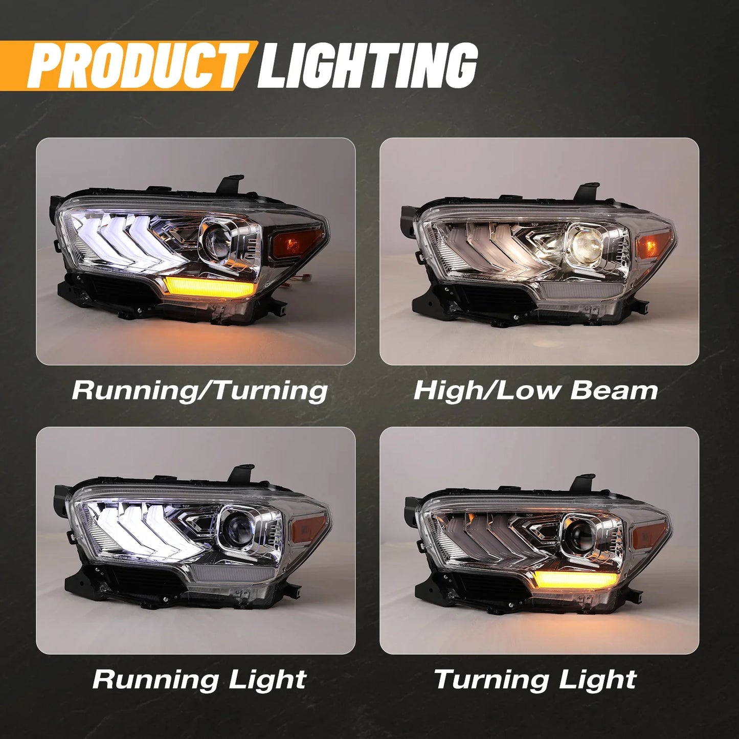 Winjet 2016-2023 Toyota Tacoma DRL Head Lights - Chrome/Clear