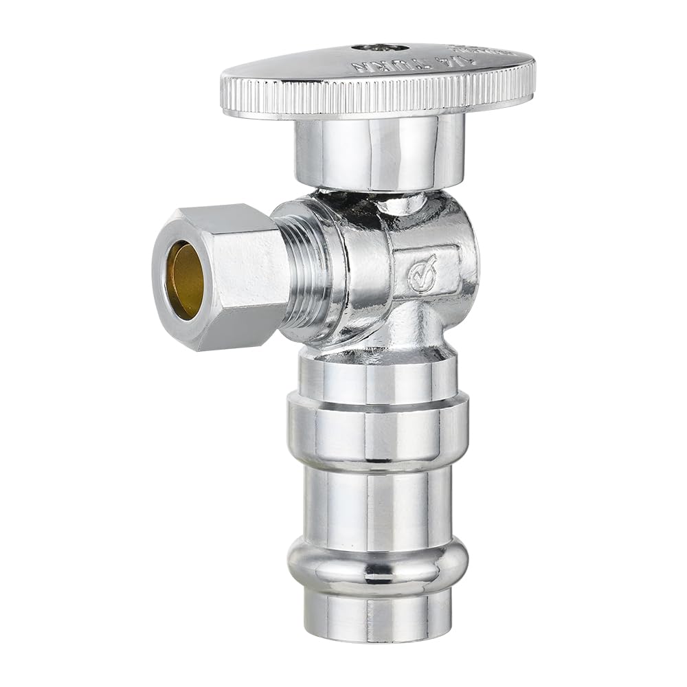 10 Pcs 1/2" Press x 3/8" OD Compr. Angle Stop Valve, 1/4 Turn (Lead Free)