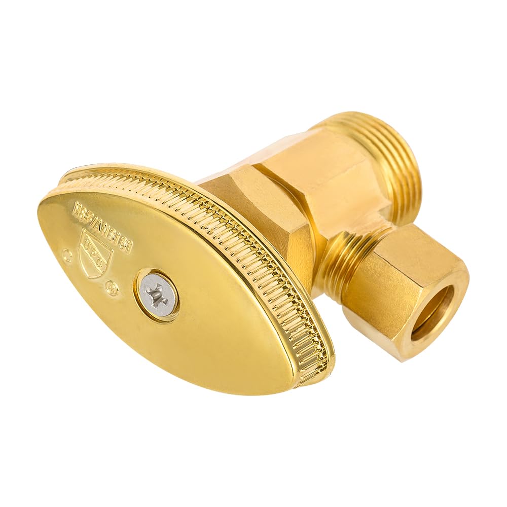 10 Pcs 1/2" Nominal (5/8" OD) Comprx 3/8" OD Compr. Angle Stop Valve, Multi Turn, Brushed Brass (Lead Free) Plumbingsell