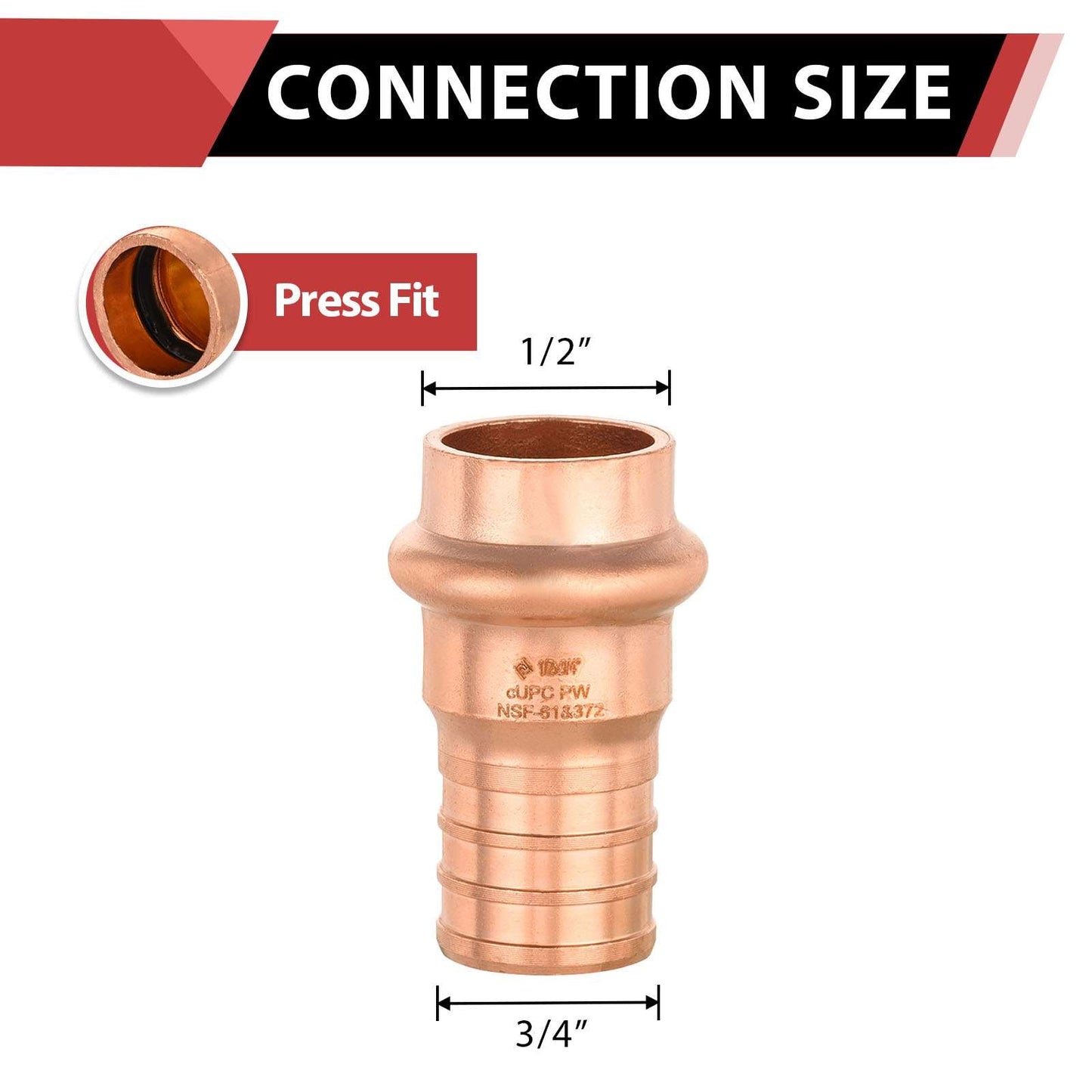 30 Pcs 1/2" Press Copper x 3/4" PEX Crimp Adapter (Lead Free)