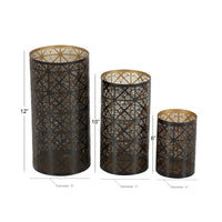 DecMode 3 Holder Dark Brown Metal Geometric Decorative Candle Lantern, Set of 3 EasyOptionXY LLC
