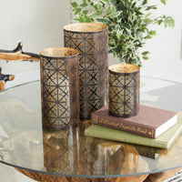 DecMode 3 Holder Dark Brown Metal Geometric Decorative Candle Lantern, Set of 3 EasyOptionXY LLC