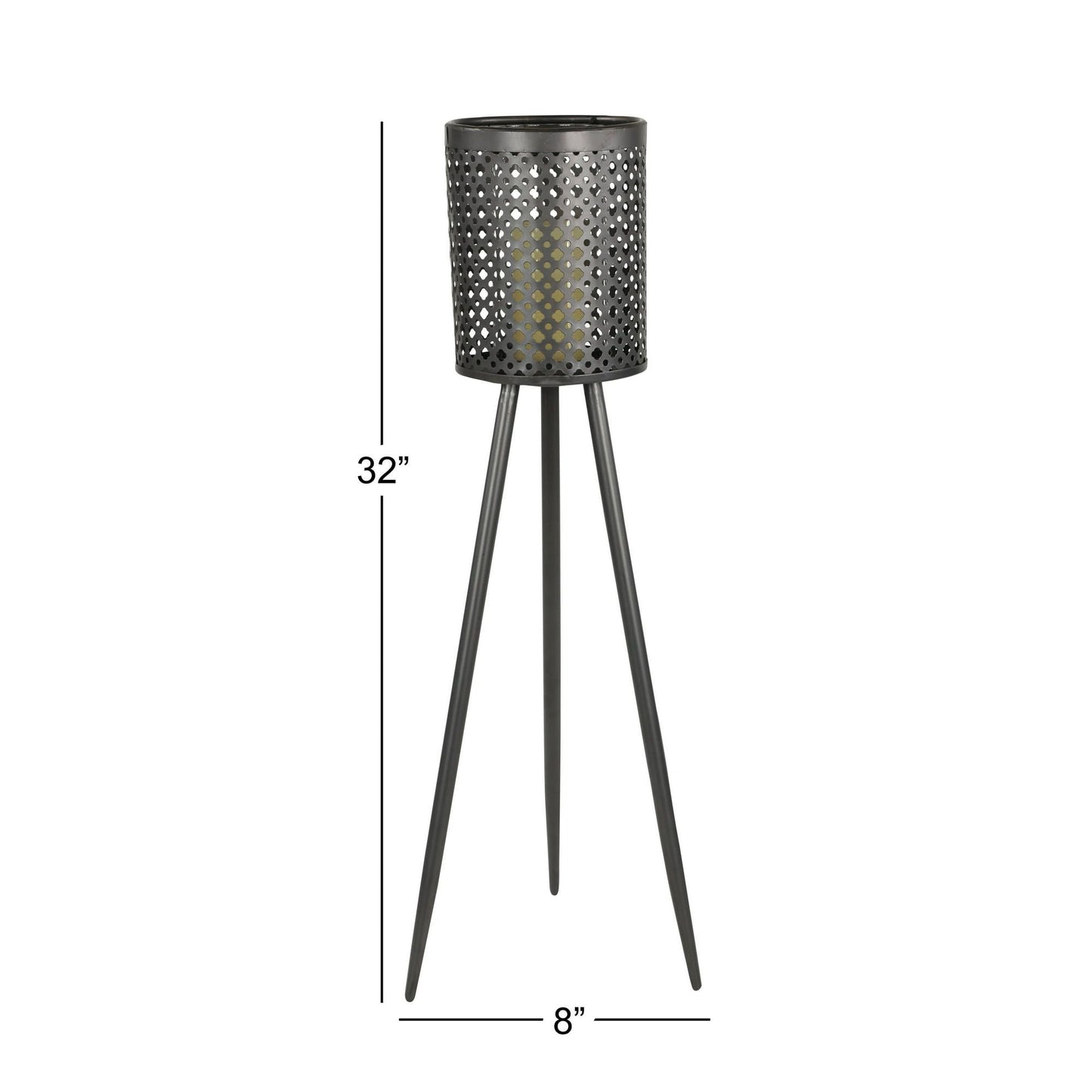 Decmode Large Round Pierced Black Metal Lantern Candle Holder with Tripod Base & Quatrefoil Pattern, 8' x 32' EasyOptionXY LLC