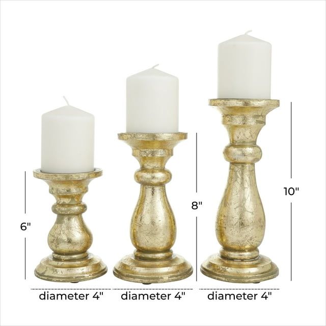 DecMode 3 Candle Gold Mango Wood Turned Style Pillar Candle Holder, Set of 3 EasyOptionXY LLC