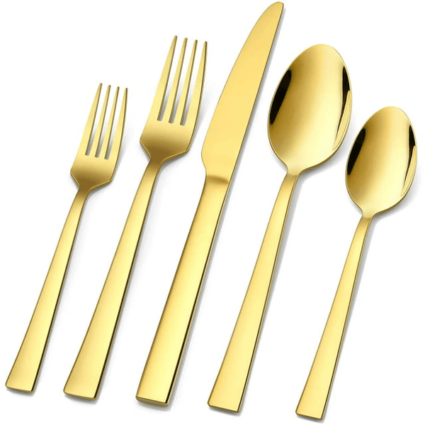 20-Piece Gold Silverware Set, Vesteel Stainless Steel Flatware Set Service for 4, Cutlery Eating Utensil Set Includes Dinner Forks/Spoons/Knives, Square Edge & Mirror Polished, Dishwasher Safe EasyOptionXY LLC