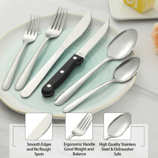 Bestdin 24 Pieces Silverware Set, Flatware Sets with Steak Knives Service for 4, Premium Stainless Steel Mirror Polished Cutlery Utensil Set, Durable Home Kitchen Eating Tableware Set, Dishwasher Safe
