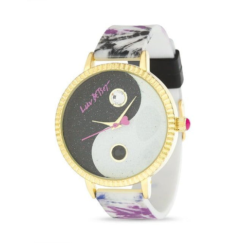 Luv Betsey Women's Black and White Glitter Sunray Dial with Goldtone Case and Purple Strap Watch EasyOptionXY LLC