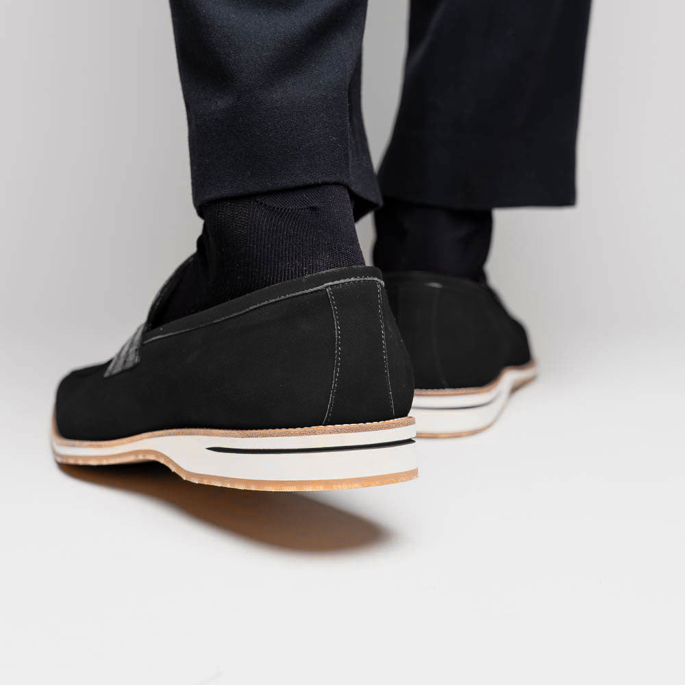 Zelli Italia 11-020-BLK MEO 3 Sueded Goatskin Penny Loafer, Black