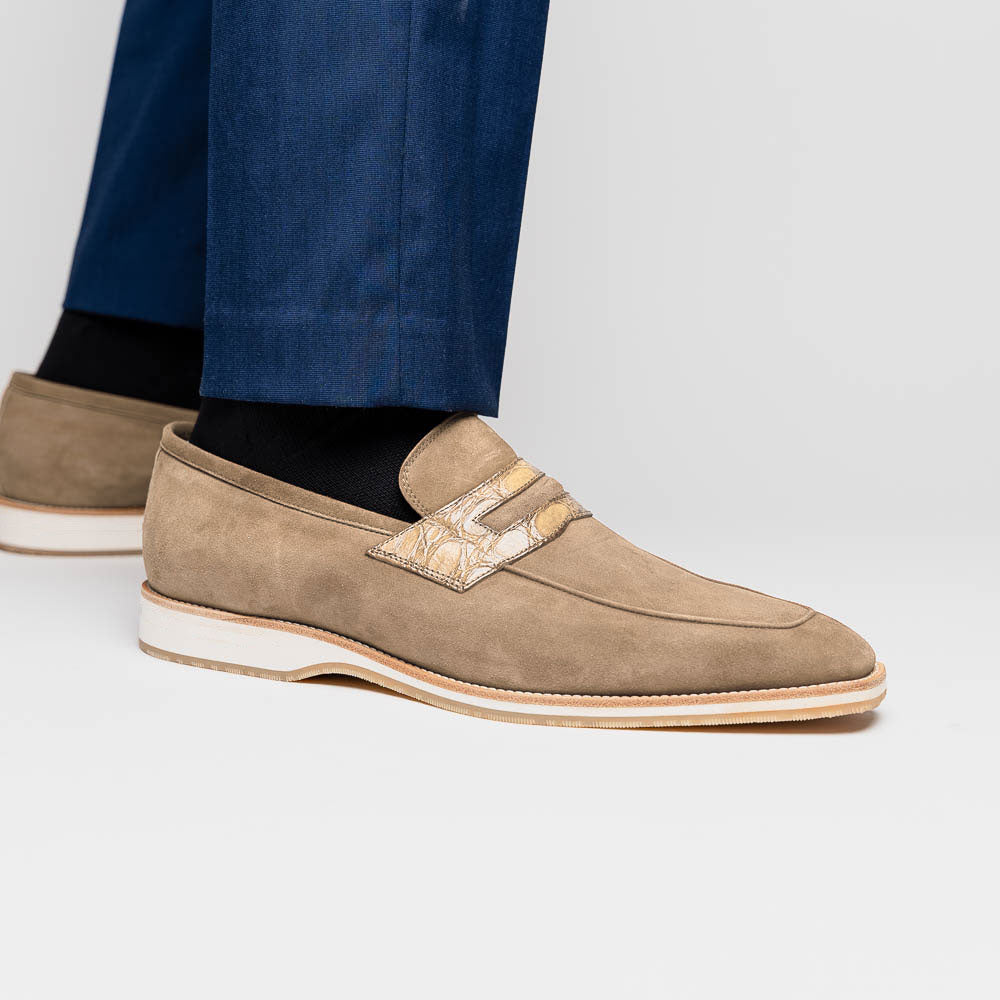 Zelli Italia 11-020-TPE MEO 3 Sueded Goatskin Penny Loafer, Taupe