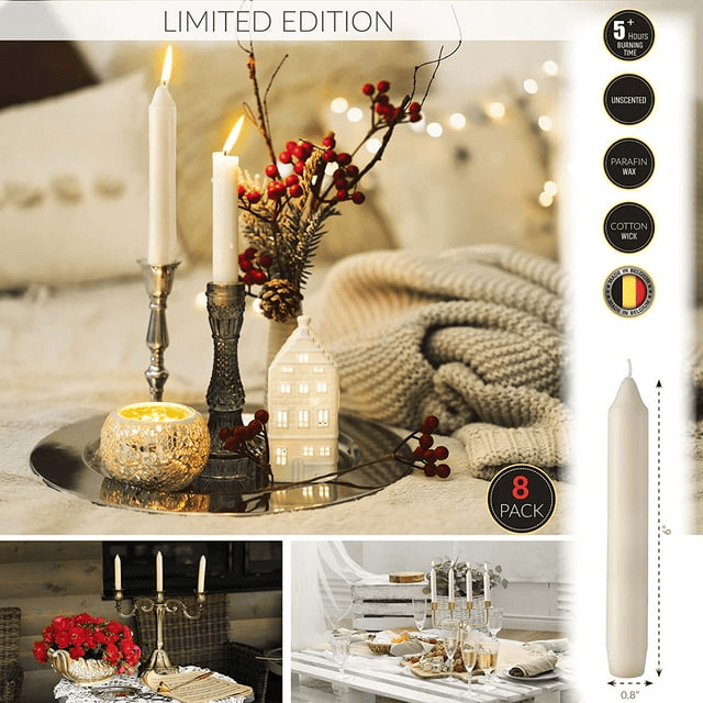 SPAAS Straight Candle Sticks - Pack of 8 6" Long Ivory Candles | 5 Hour Long Burning Unscented Candles for Emergency Candles, Chime Candles, Table Candles for Wedding, and Home Decoration EasyOptionXY LLC