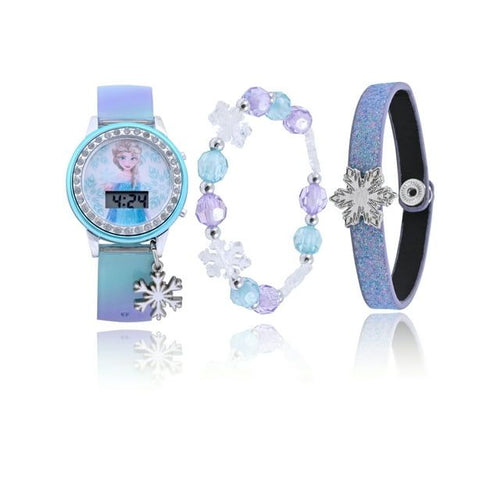 Disney Frozen Girls Flashing LCD Blue Ombre Silicone Watch, Bracelet and Hair Accessory 3 Piece Set EasyOptionXY LLC