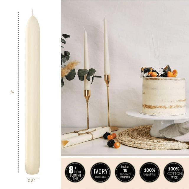 SPAAS Ivory Taper Candles - 14 Pack | 9 Inch Tall Candles, Unscented Premium Wax | 8 Hour Long Burning Ivory Candlesticks for Home Decoration, Wedding, Holiday and Parties EasyOptionXY LLC