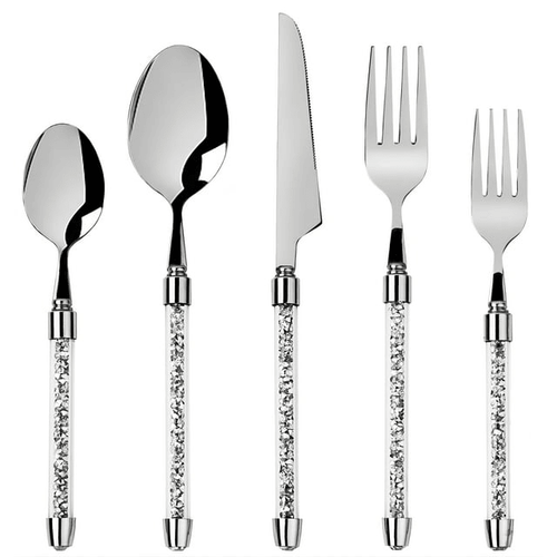 SHYFOY Silverware Set Cutlery Stainless Crushed Diamond Home Decor 5 PCS , Silver, 1 Set EasyOptionXY LLC