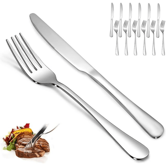 12 Pcs Silverware Set with 6 Dinner Knives and 6 Dinner Forks, Boriyuan Silver Stainless Steel Flatware Set, Tableware Cutlery Set for Home Kitchen Restaurant Hotel