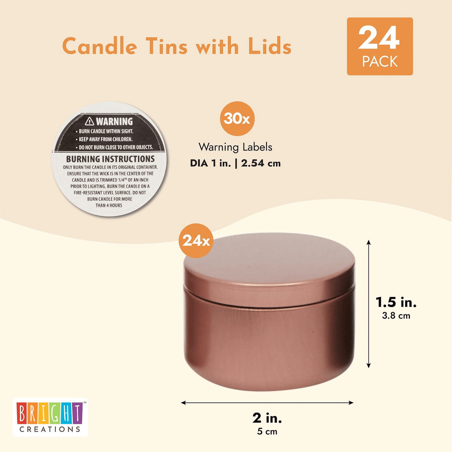 24 Pack Metal Candle Tins 2oz, Small Cans with Lids Bulk with Warning Stickers for Candle Making (6 Colors) EasyOptionXY LLC
