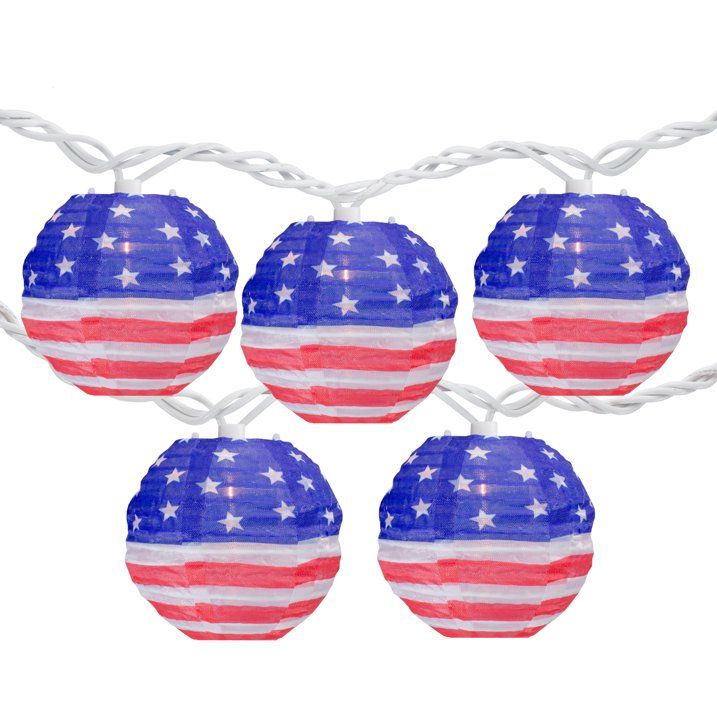10-Count American Flag 4th of July Paper Lantern Lights Clear Bulbs EasyOptionXY LLC