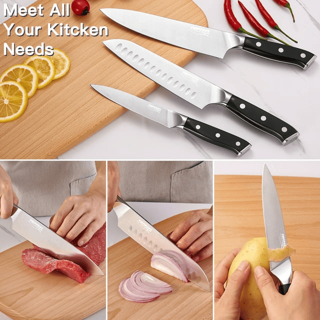 TOPFEEL Kitchen Knife Set, 3-piece Stainless Steel Chef Knife,Santoku Knife & Utility Knife with Gift Box for Home EasyOptionXY LLC