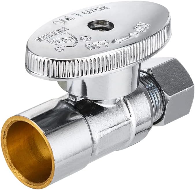 10 Pcs 1/2" Sweat x 3/8" OD Compr. Straight Stop Valve, 1/4 Turn (Lead Free)