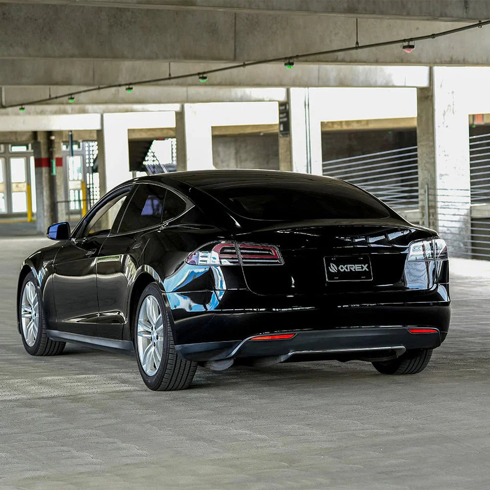 AlphaRex 12-21 Tesla Model S LUXX-Series LED Tail Lights Black Red (With Black Trunk Center Piece Replacement)