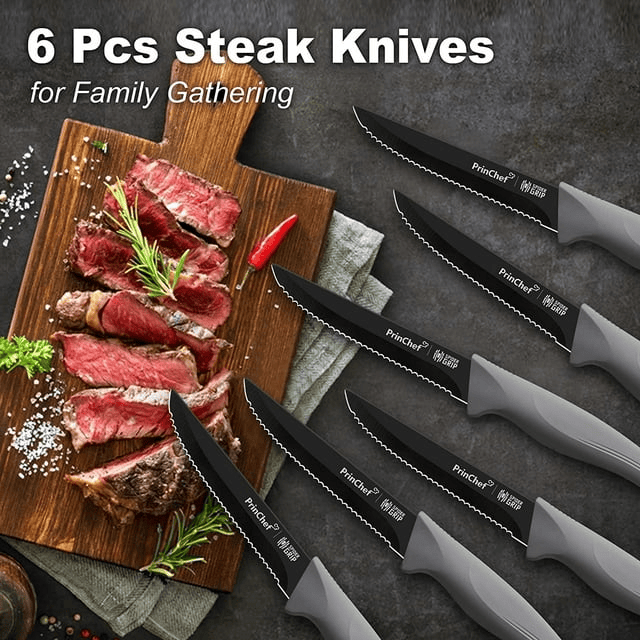 PrinChef Knife Set, 19 Pcs Rust Proof Knives Set for Kitchen, with Acrylic Stand, Sharpener, Scissors and Peeler, Stainless Steel knife sets with Black Coating, Nonstick and No Scratch EasyOptionXY LLC