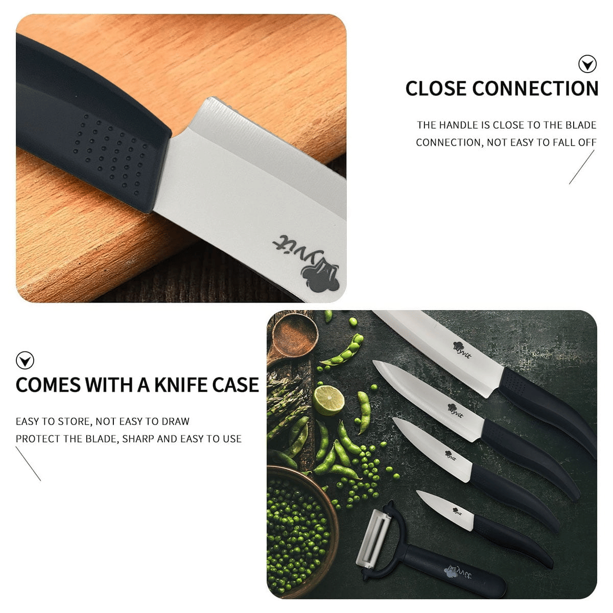 Rust Proof Ceramic Knife with Cover for Home Kitchen, 5 Piece Professional Knife Set with Chef Knife, Utility Knife, Paring Knife and Fruit Knife (Black) EasyOptionXY LLC