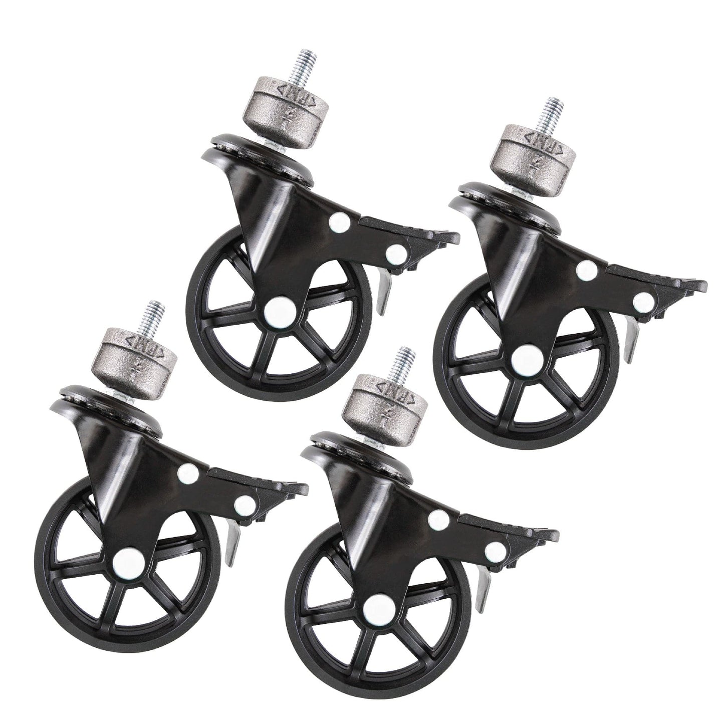 Swivel Caster Wheels for ½” Pipe with Locking Mechanism (4-Pack)