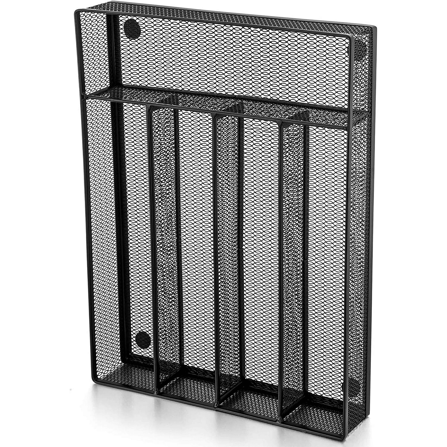 Vesteel Kitchen Drawer Organizer, Black Mesh Wire Utensil Tray, Narrow Metal Cutlery Holder/Divider with Foam Feet, 5 Compartment & Small Size - 12.5 x 9.25-Inch EasyOptionXY LLC