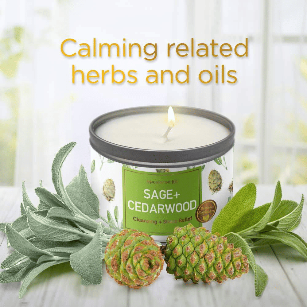 SAGE + Cedarwood Aromatherapy Candle for House Energy Cleansing and Stress Relief, Banishes Negative Energy I Purification and Chakra Healing - Natural Soy Wax Tin Candle for Aromatherapy EasyOptionXY LLC