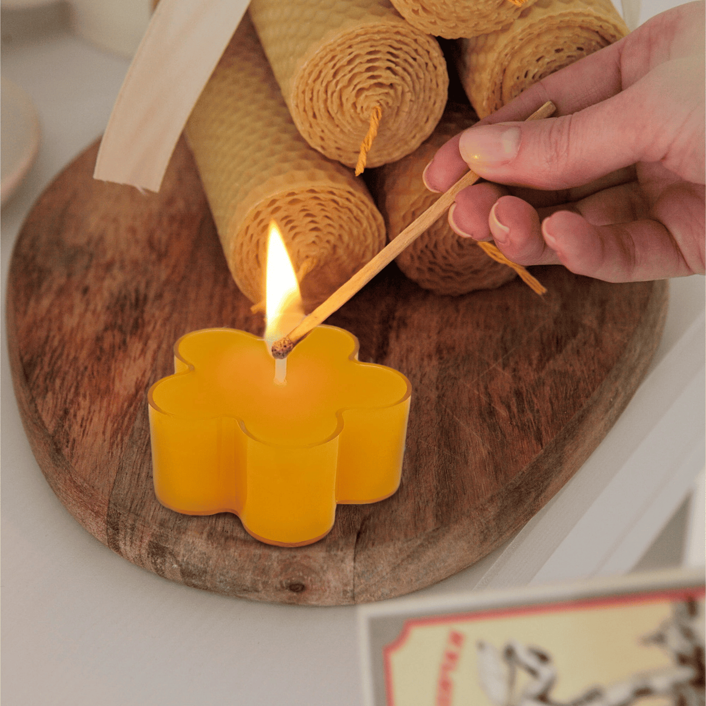 Natural Beeswax Tea Candles, FCMSHAMD 12 Pack Handmade Beeswax Candles, Flower Shape Smokeless Tealight Candles with Clear Cup Great for Home Decoration EasyOptionXY LLC