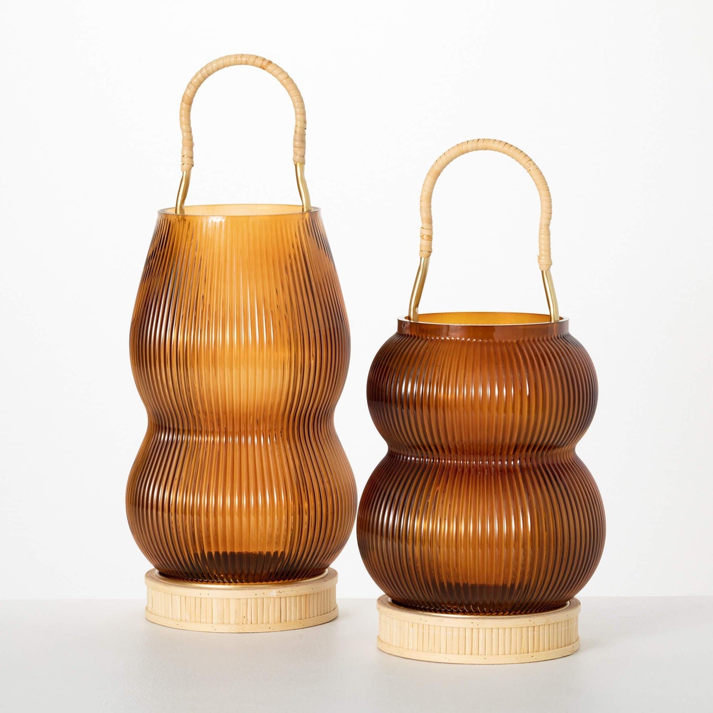 Sullivans 16.5" & 19.5" Amber Glass Lantern Set of 2 EasyOptionXY LLC