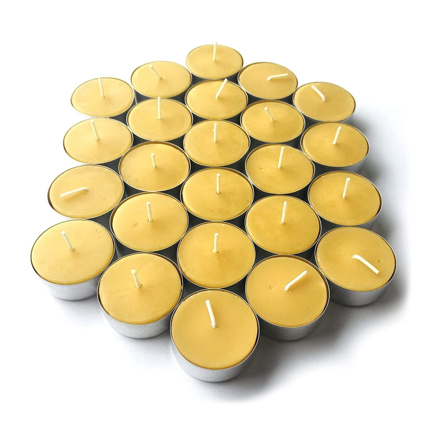 Pure Beeswax Tealights (Pack of 24) Unscented Tea Lights with Light & Natural Honey Scent - Decorative & Handmade Candles for Home, Wedding - 4 Hour Burn Time - Eco Friendly, Smokeless & Clean Burning EasyOptionXY LLC