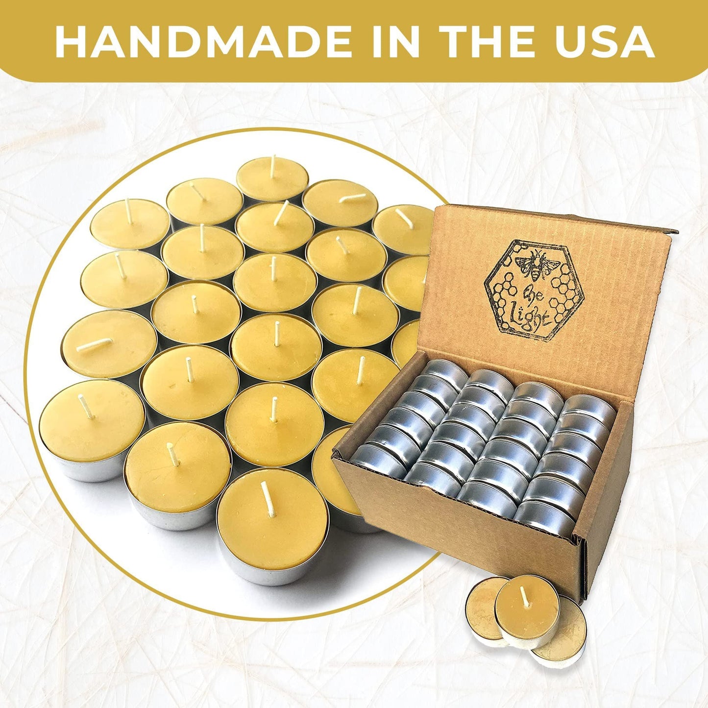 Pure Beeswax Tealights (Pack of 24) Unscented Tea Lights with Light & Natural Honey Scent - Decorative & Handmade Candles for Home, Wedding - 4 Hour Burn Time - Eco Friendly, Smokeless & Clean Burning EasyOptionXY LLC