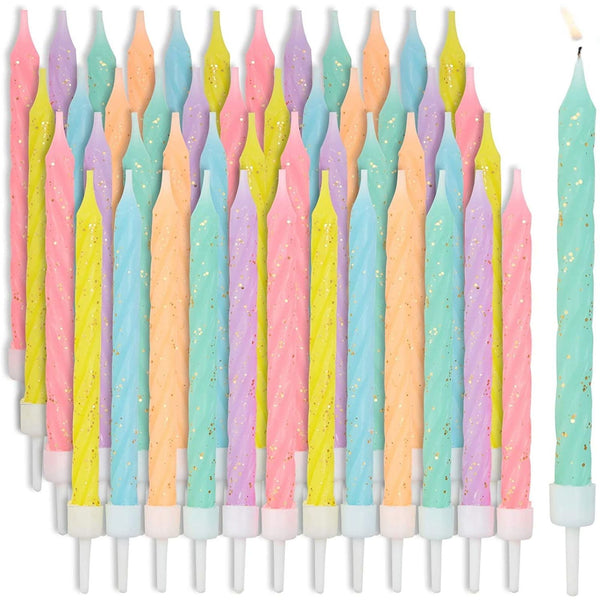 2 Boxes of 24 Pack Pastel Colors with Gold Glitter Candles in 3 inch, 6 Color Assorted, with Holders EasyOptionXY LLC