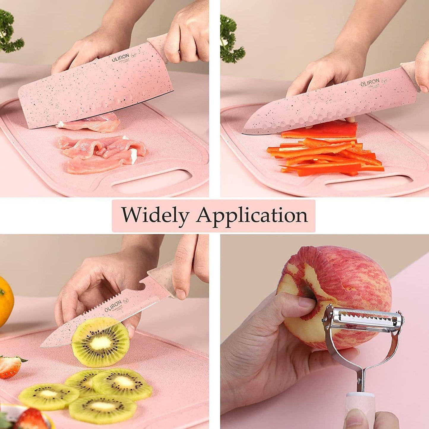 Kitchen Knife Set, Pink 7PC Wheat Straw Sharp Chef Knife Set with Cutting Board and Acrylic Stand, Stainless Steel Cooking Knife with Gift Box for Women Girls Friends Family EasyOptionXY LLC