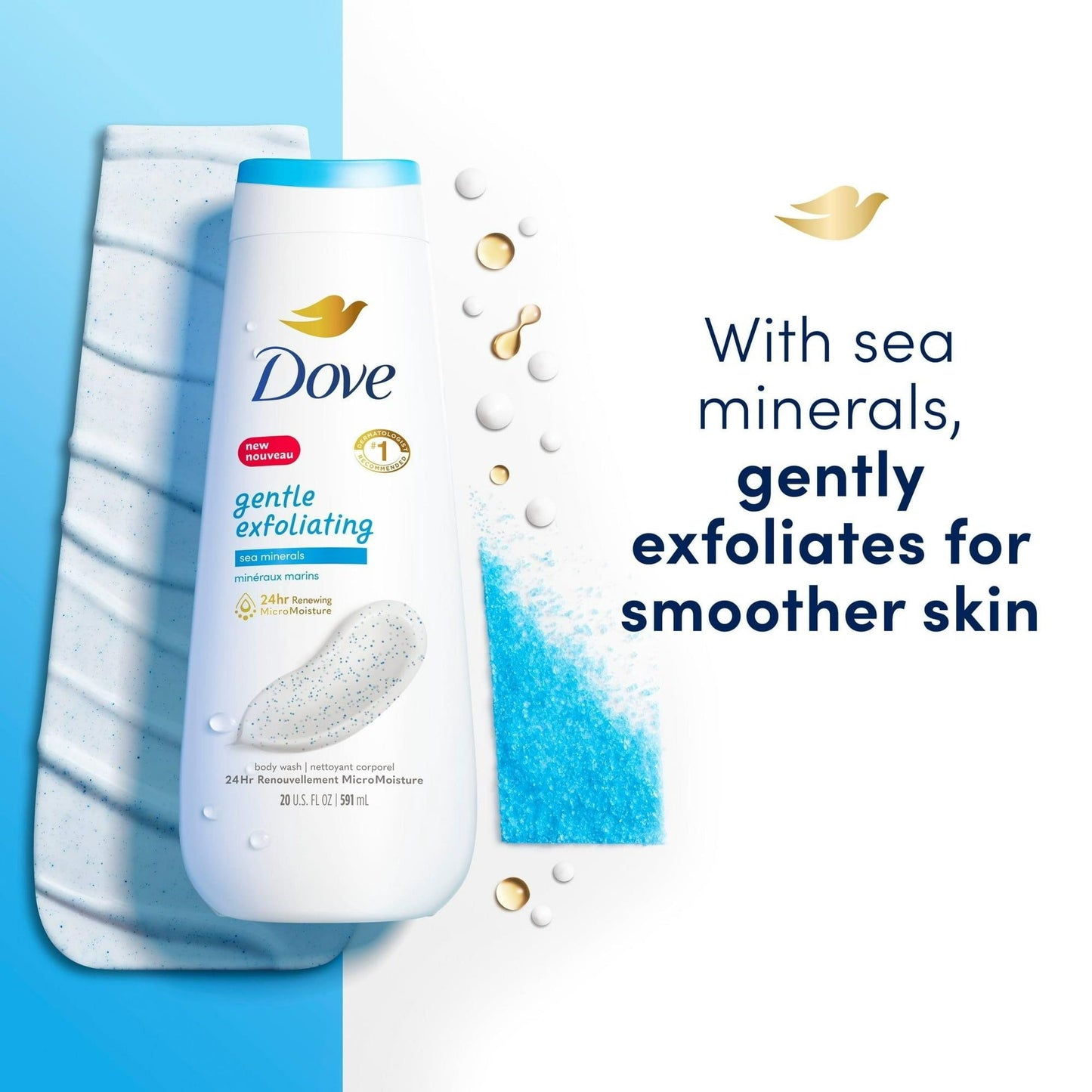 Dove Gentle Exfoliating Long Lasting Women's Body Wash All Skin Sea Minerals, 20 fl oz Twin Pack EasyOptionXY LLC