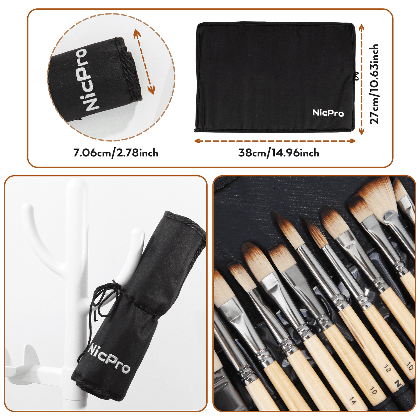 Nicpro 24 Pcs Paint Brushes Set, Paint Brushes for Acrylic Painting, Art Supplies for Watercolor & Gouache Kids Adults, Painting Supplies with Cloth Roll and Palette Knife, Gift Package EasyOptionXY LLC