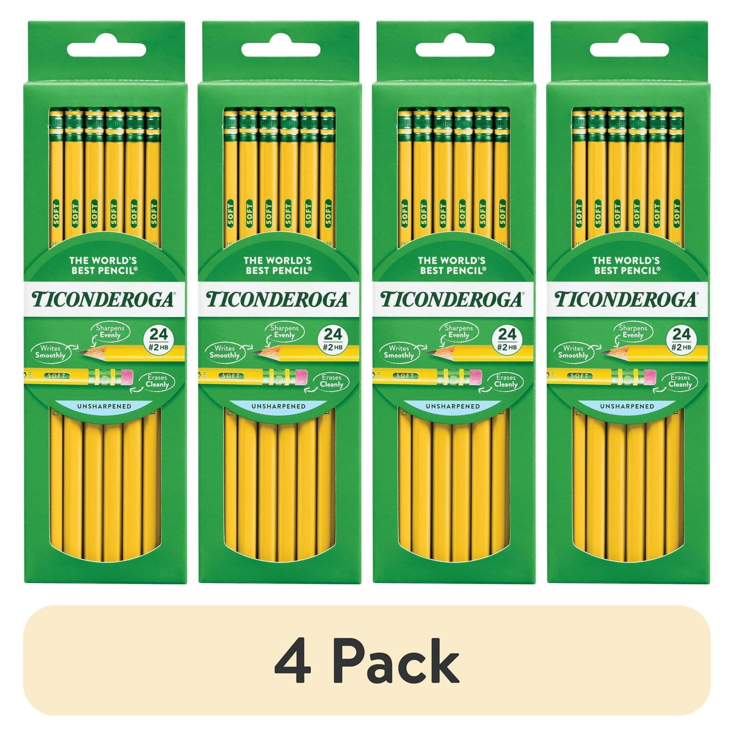 (4 pack) Ticonderoga Premium Wood Pencils, Unsharpened #2 Lead, Yellow, 24 Count EasyOptionXY LLC
