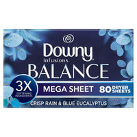 Downy Infusions Mega Dryer Sheets, BALANCE, Crisp Rain and Blue Eucalyptus, 80 Count EasyOptionXY LLC