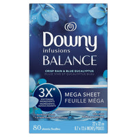 Downy Infusions Mega Dryer Sheets, BALANCE, Crisp Rain and Blue Eucalyptus, 80 Count EasyOptionXY LLC