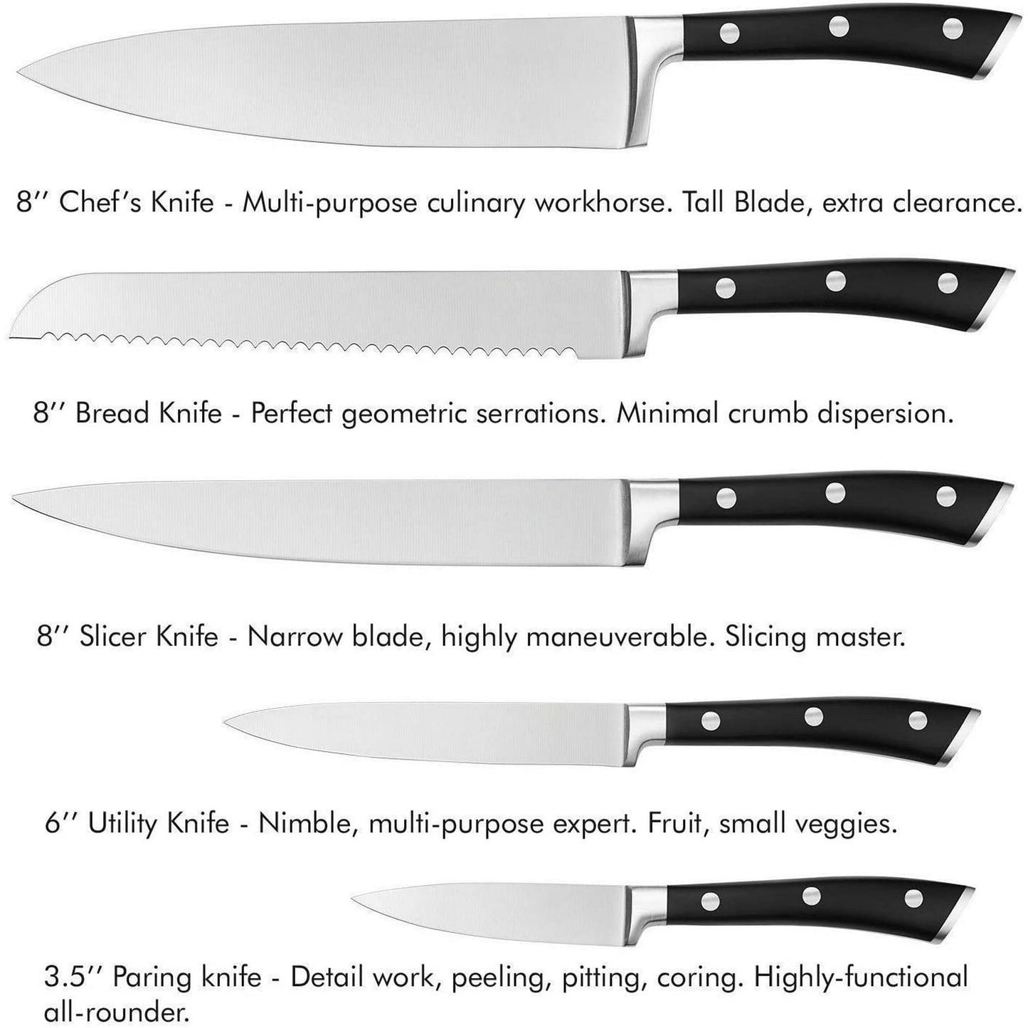 D.Perlla Knife Set, 6 Piece German Stainless Steel Kitchen Knife Block Set, Cutlery Set with Wooden Block EasyOptionXY LLC