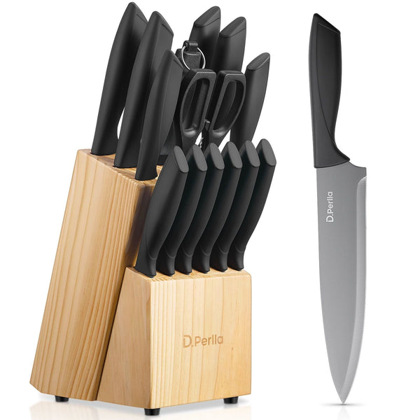 15 Pieces Knife Set with Block, BO Oxidation Stainless Steel Knife Set, Super Sharp Knife Block Set, Non-slip Handle EasyOptionXY LLC