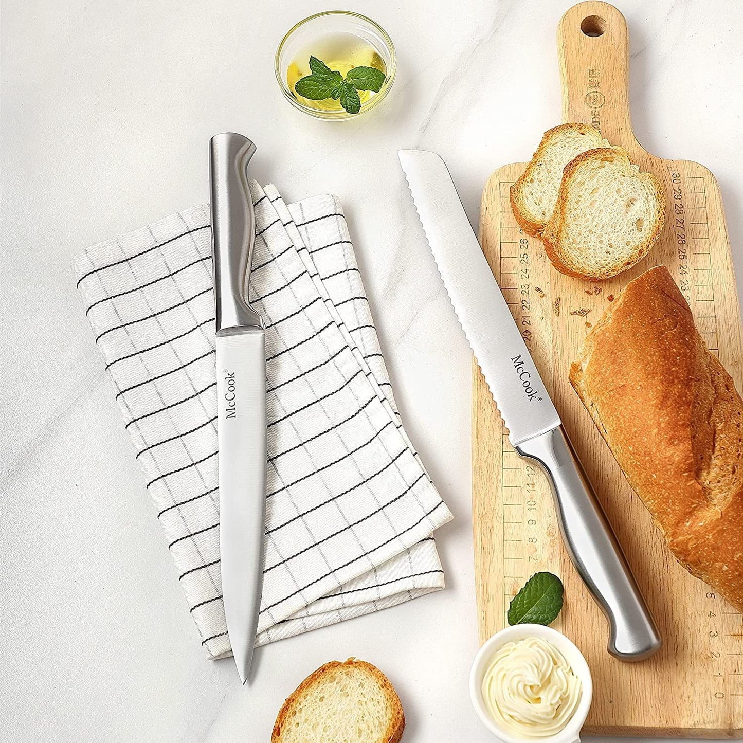 McCook Knife Sets, German Stainless Steel Kitchen Knife Block Sets with Built-in Sharpener EasyOptionXY LLC