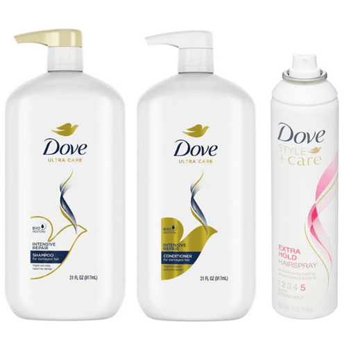 Dove Ultra Care Repairing Daily Shampoo Conditioner Extra Strong Hold Hairspray Set All Hair, 3 Piece EasyOptionXY LLC