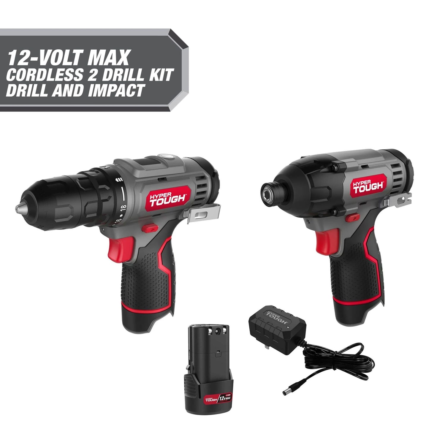 Hyper Tough 12V Max* Cordless 2-Tool Drill and Impact Driver Combo Kit, 3/8-inch keyless chuck, 98936, New EasyOptionXY LLC