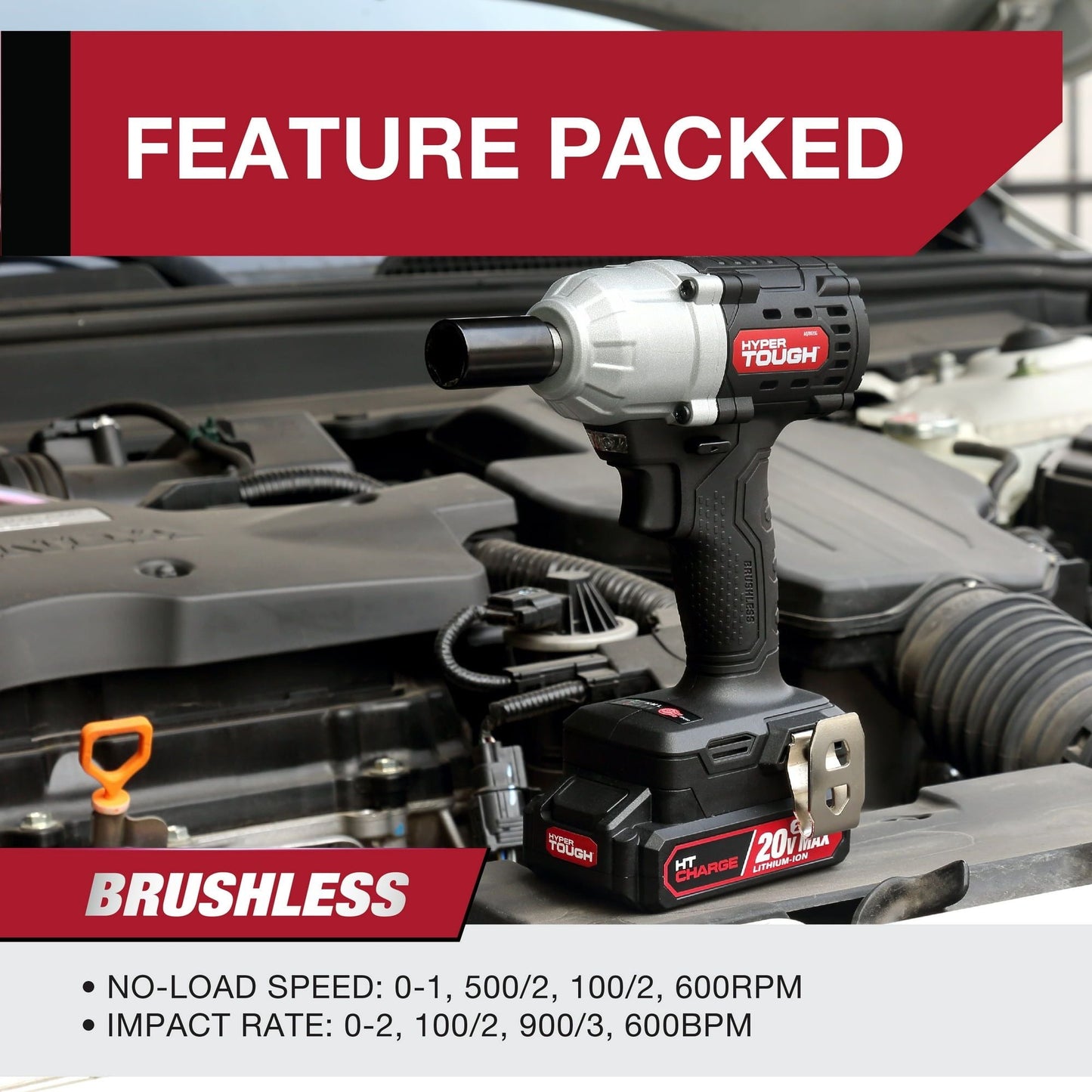 Hyper Tough Brushless 20V Max Lithium-Ion Cordless Impact Wrench, 1/2 inch Anvil, with 2.0Ah Lithium-Ion Battery & Charger, New Condition EasyOptionXY LLC