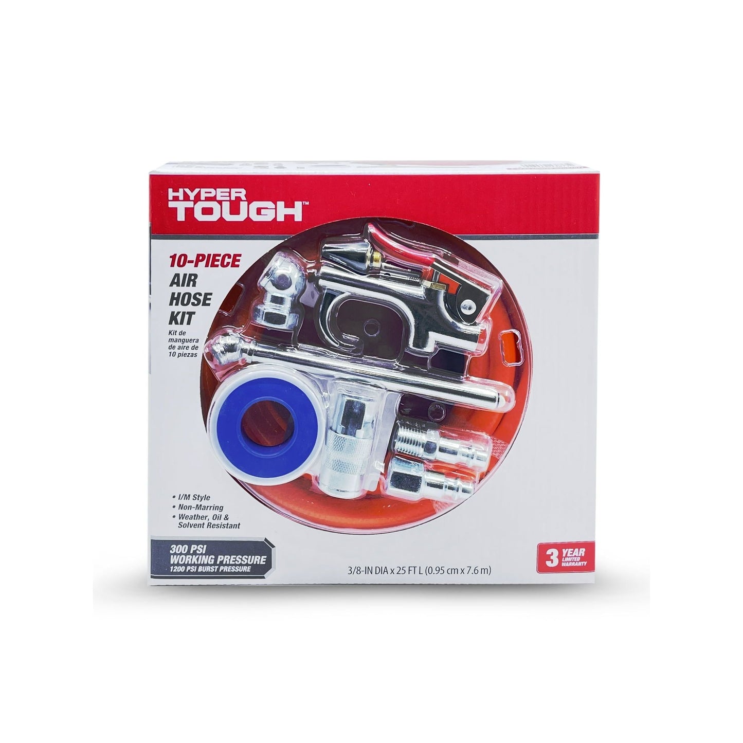 Hyper Tough 3/8" x 25' PVC Air Hose Quick Starter Accessory Kit - Includes 10 Pieces EasyOptionXY LLC