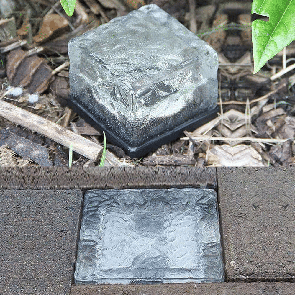 4 Pack LED Ice Cube Lights, Solar Brick Lights Outdoor, Solar Frosted Glass Light, Landscape Light Buried Light for Patio Pool Decorations, Warm White EasyOptionXY LLC