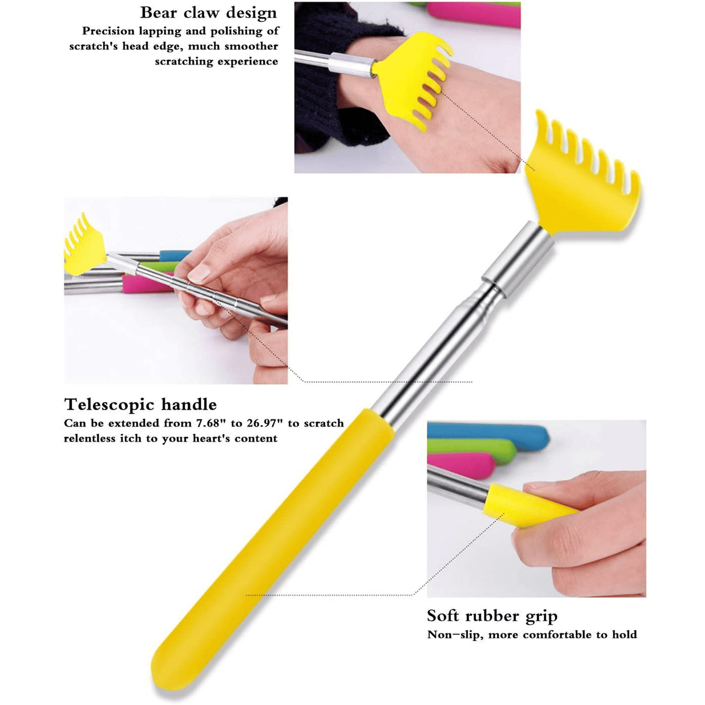 4 Pack Back Scratcher for Men Women, Extendable Stainless Steel Back Scratchers for with Carry Bag for Travel Office Home EasyOptionXY LLC