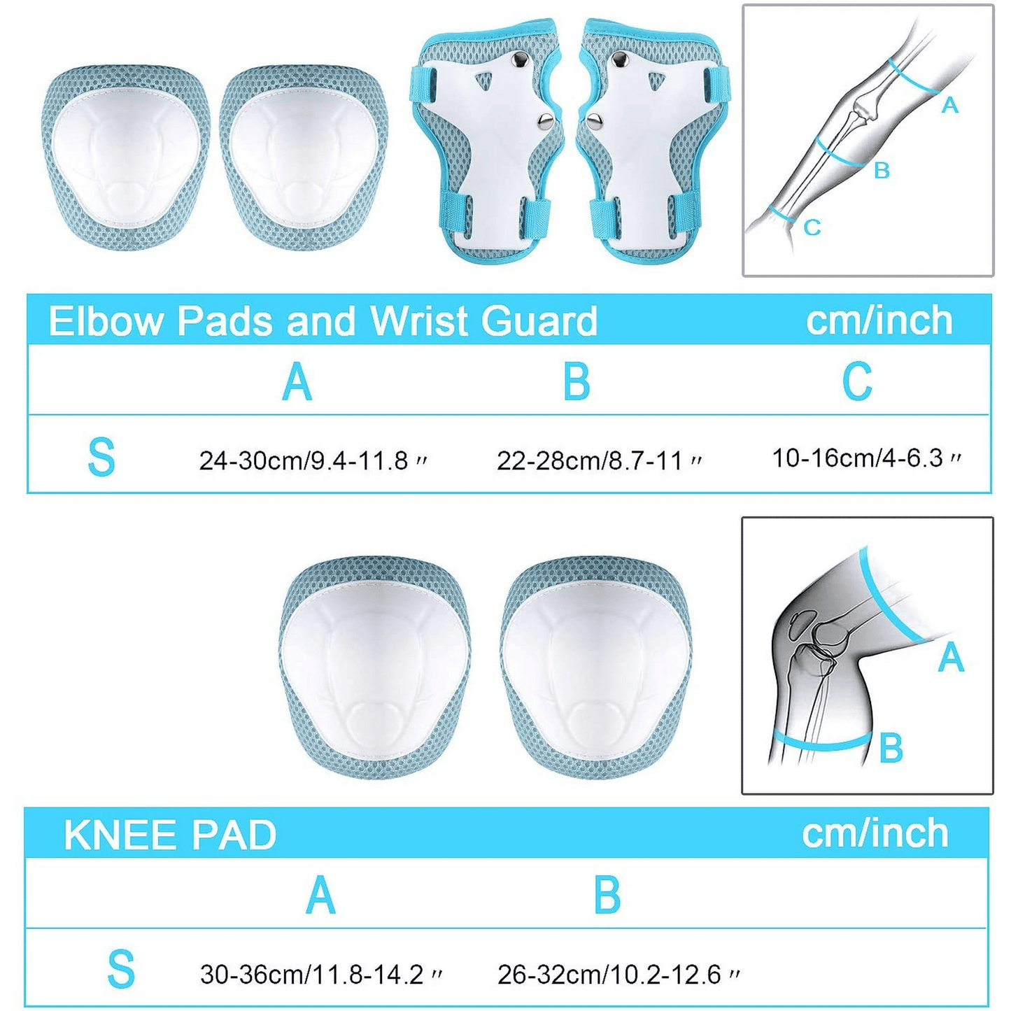 Kids Guards Protective Gear for 3-8 Years Toddlers, Light Blue Knee Pads Elbow Pads with Wrist 3 in 1 Sports Gear Set for Bike, Cycling, Roller Skating, Skateboard EasyOptionXY LLC